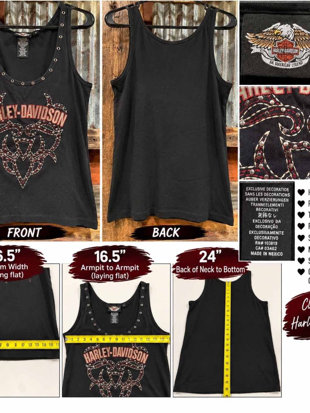 Harley-Davidson Black Tank Top with Studded Tribal Logo
